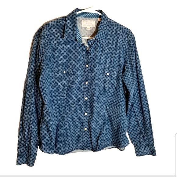 Panhandle Slim Tops - Panhandle Slim Shirt Women's Large Pearl Snap Blue Diamonds Long Sleeve Western